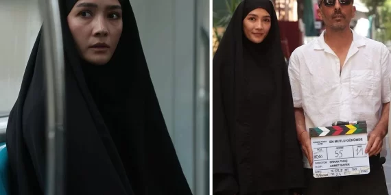 Aybüke Pusat yeni rolü için tesettüre girdi: İlk kareler geldi